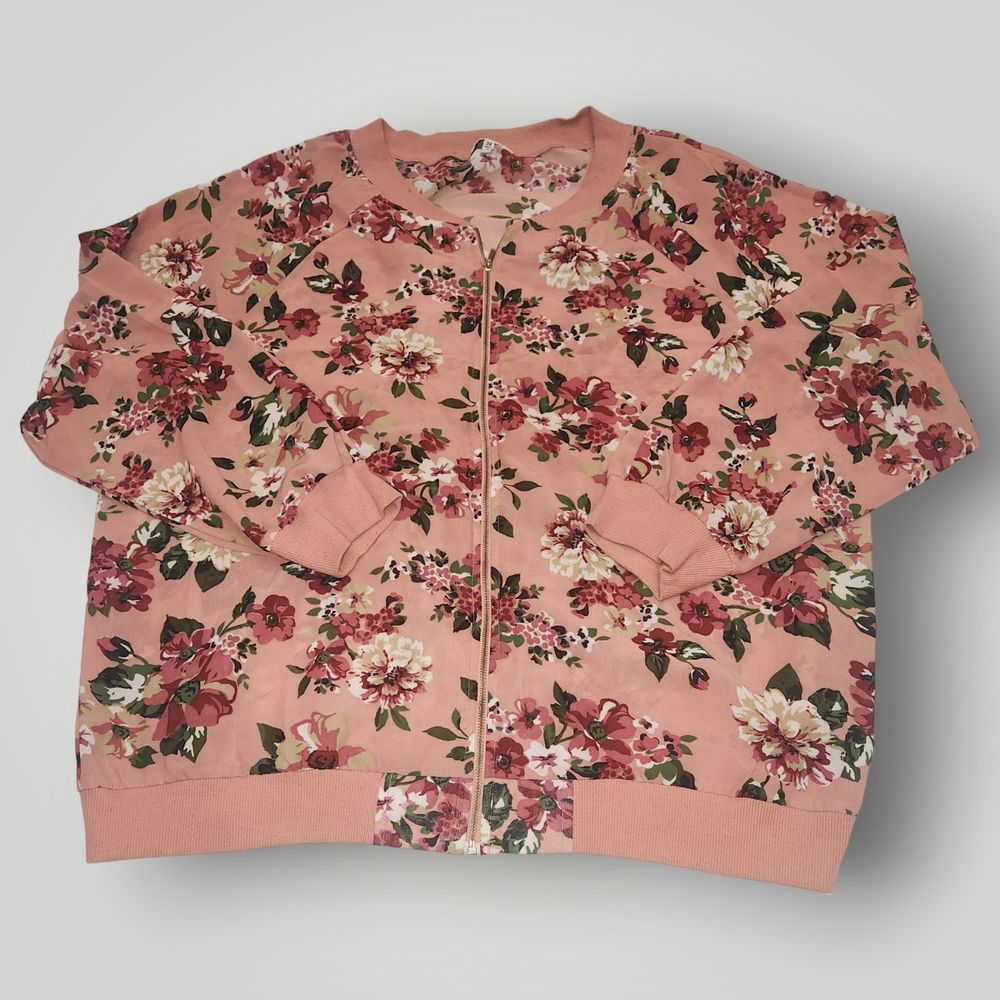 Mileage Woman PLUS 3X Peachy Pink Floral Georgette Full Zip Lightweight Jacket